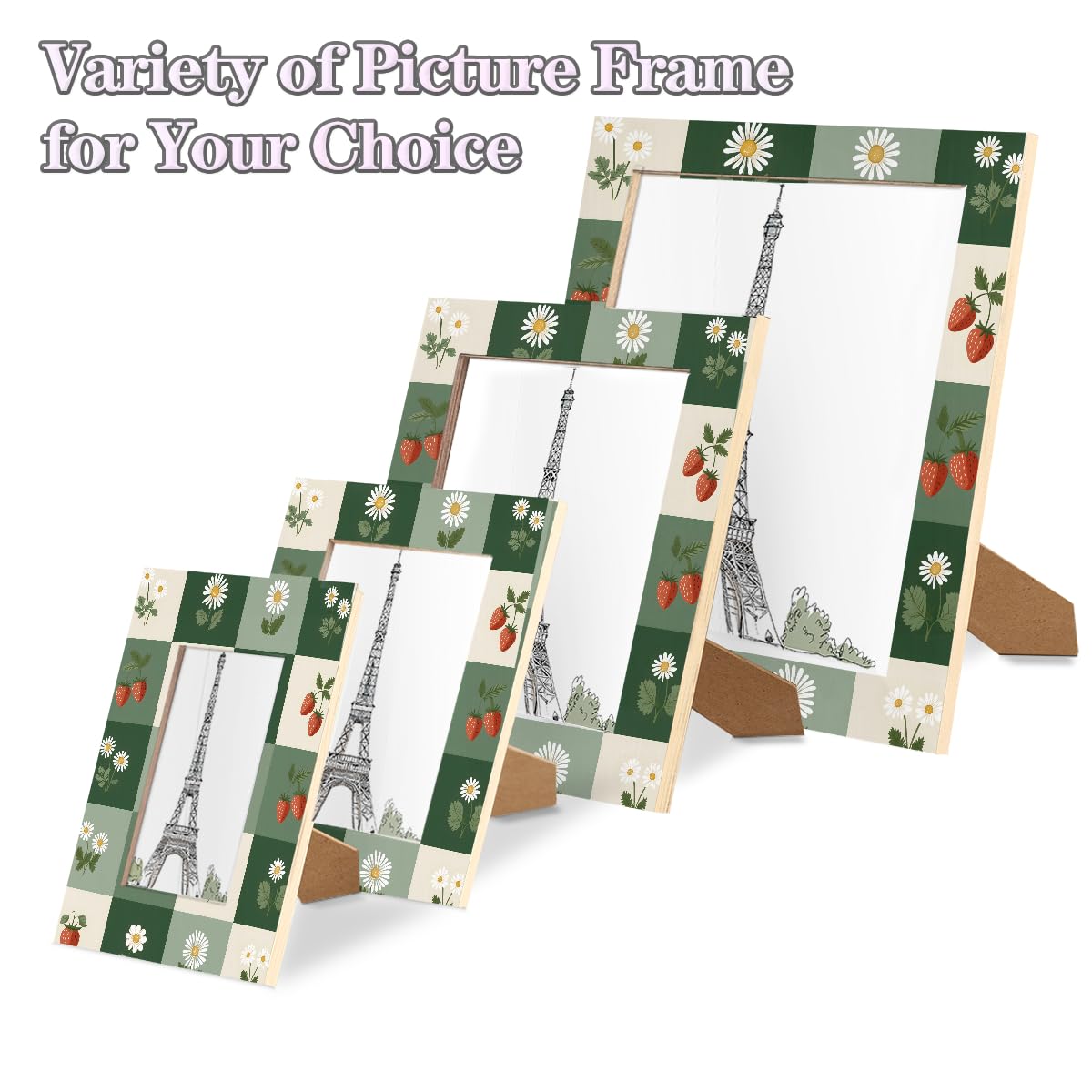 cfpolar 8x10 Picture Frame, Flower Fruit Strawberry Wooden Photo Frame Fits 5x7 with Mat or 8x10 without Mat Photo, Display Photos for Wall or Tabletop Desk Home Gallery Living Room