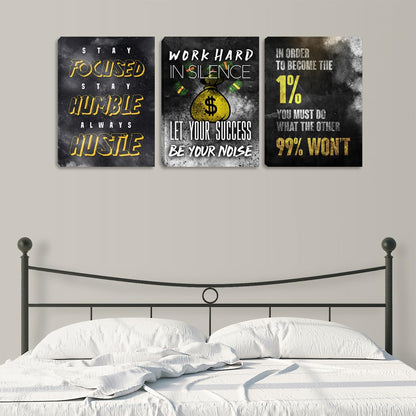 Modern Motivational Success Quotes Wall Art Canvas Art 3 Piece Black Wall Art Inspiring Entrepreneur Hustle Poster Prints Wall Decor Office Wall Decorations Framed Posters for Office(36''Wx 16''H)