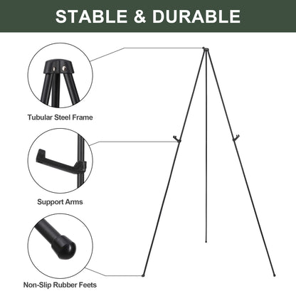 DANMO Easel Stand for Wedding Sign Poster 63'' Instant Display Easel for Floor Adjustable Metal Art Easel Black