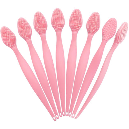Silicone Facial Cleansing Brush 3 Pack, Beomeen 4 in 1 Handheld Face Scrubber for Deep Gentle Exfoliating, Double-Ended Face Wash Scrub Brush for Face Skincare and Massage (Green)