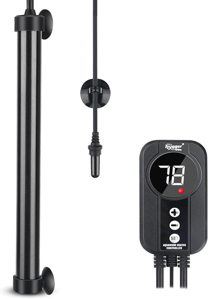hygger Marine Aquarium Heater 200W,Titanium Heater with Digital LED Controller & Temperature Probe,Submersible Fish Tank Heater with Temperature Calibration,for Saltwater Freshwater Tank 30-40Gallon