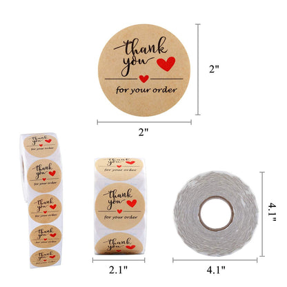 Lpraer 1000Pcs 2" Thank You for Your Order Stickers Roll Retro Adhesive Thank You Label for Packaging,Small Business,Envelopes,Cards,Letters,Boxes