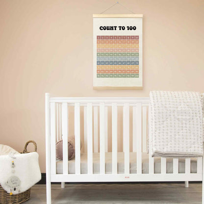 TLESKE Boho Classroom 1-100 Number Hundreds Chart Poster Hanger Frame, Homeschool Hanging Wall Art Decor for Toddlers Kids Room Nursery Playroom, Preschool Prek Learning Educational Poster, 16x24