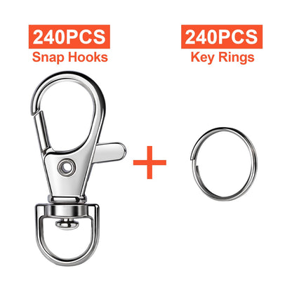 LEOBRO 480PCS Lobster Claw Clasps and Key Rings, Keychain Making Kit - 240PCS Keychain Clips and 240PCS Key Chain Ring, Split Rings, for Key Chains, Crafts, Lanyard, Key, Jewelry Making