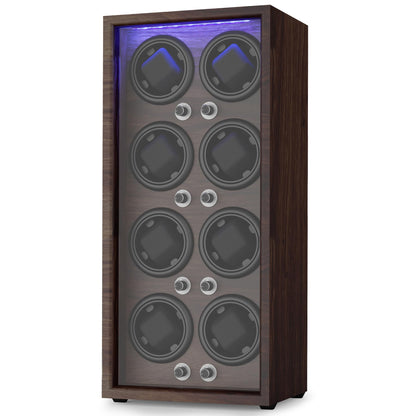 Domivans Watch Winder for Automatic Watches,8 Wooden Watch Rotating Case with LED Light,4 Rotation Modes, Elastic Watch Pillows Quiet Mabuchi Motor