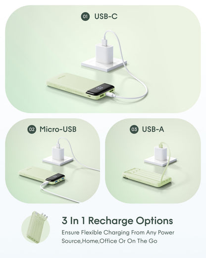 charmast 10000mAh Portable Charger with Built-in Cables, 6 Outputs & 3 Inputs Power Bank, Compact Travel Essential Battery Pack for iPhone 16/15, Samsung S25/S24, Google Pixel, iPad, AirPods & More