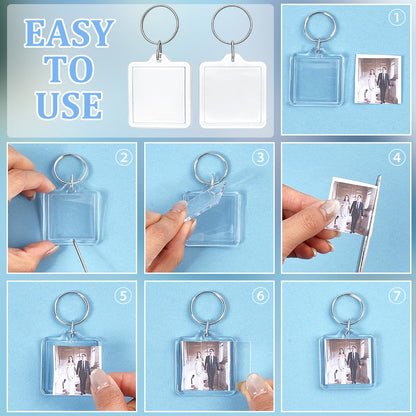 PH PandaHall Blank Photo Insert Keychains, 30 Sets Acrylic Photo Snap in Keychain 1.3 Inch Square Custom Blank Photo Keyring DIY Picture Frames for Double-Sided Photos, Clear