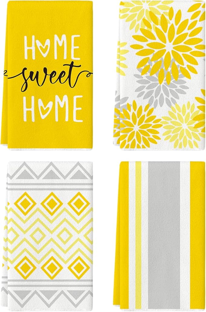 Artoid Mode Yellow Stripes Home Sweet Home Boho Summer Kitchen Towels Dish