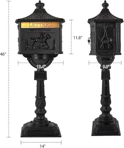 Polar Aurora Mailbox Cast Aluminum Black Mail Box Postal Box Security Heavy Duty New