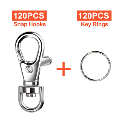 LEOBRO 240PCS Lobster Claw Clasps and Key Rings, Keychain Making Kit, 120PCS Keychain Clips and 120PCS Key Chain Ring, for Keychains, Lanyard, Jewelry Making, Art Crafts, Silver