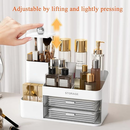 Large Makeup Organizer Countertop with Drawers, Make Up Organizer for Vanity, Makeup Storage Organizer Countertop Makeup Organizers for Skincare (Style2-White)