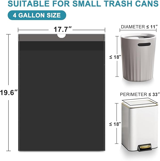 Small Trash Bags Drawstring 120 Count, JUKFITA Extra Strong 4 Gallon Garbage