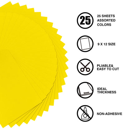 Yellow Foam Sheets Crafts, 9 x 12 Inch 2mm Thick 25 Pack Premium Yellow Foam Papers Set, for Crafting,DIY Project,Classroom, Scrapbooking, 3D Card Making