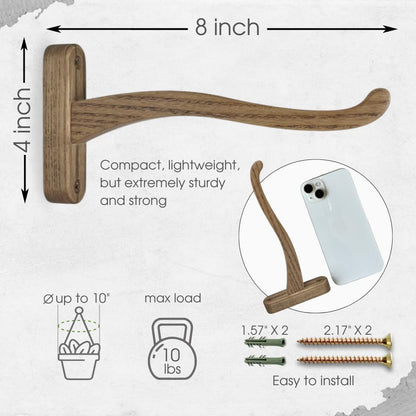EvenWood Wooden Wall Plant Hanger for Plants - Wood Indoor Plant Hook for Wall Plant, Wind Chimes, Flower Brackets - Durable Bracket Plant Hanger (KO1)