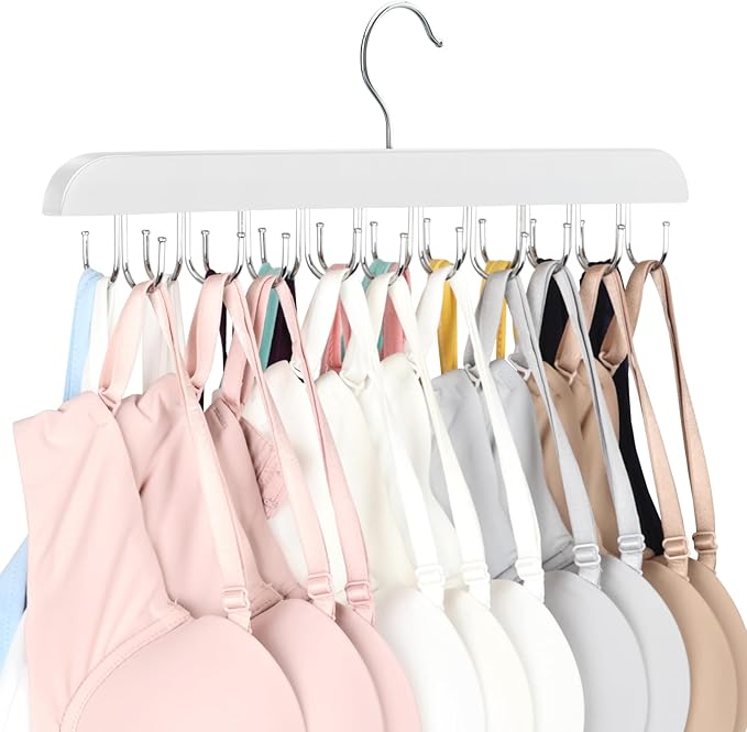 Bra Hanger for Closet, Tank Top Hanger 20 Hooks Capacity Foldable Wood Space