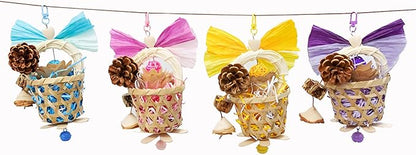 Bird Toys Foraging Shredder Hanging Toys Rope Perch with Bell Parakeet Toy Parrot Swing Climbing Standing Toys Bird Cage Accessories for Conure Cockatiel Budgies Lovebird, Yellow