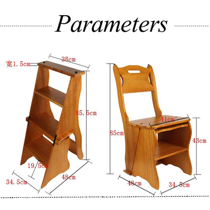 Wooden Folding Library Ladder Chair,2 in 1 Lightweight Portable Multifunctional Step Stool, 4-Step Stool Dual Purpose Stepladders, Display Stand and Flower Stand for Home(Light Walnut)