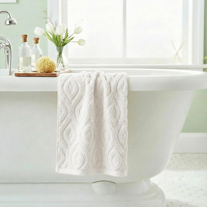 Artoid Mode 1 Pc White 3D Diamond Grid Jacquard Hand Towels