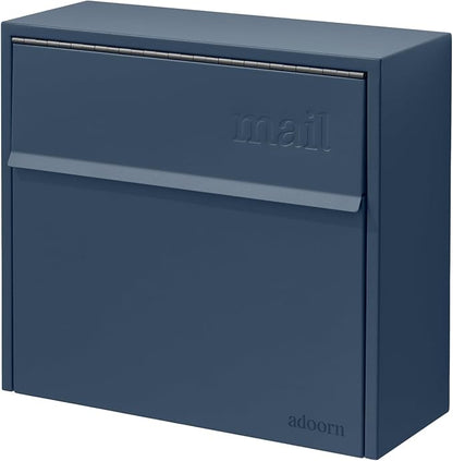 Adoorn Lockable Wall Mount Mailboxes for Outside - Small Anti-Theft Locking Mailbox for Letters - Weatherproof Construction - Durable Steel - 13.5" H x 15" L x 5.5" D - Navy