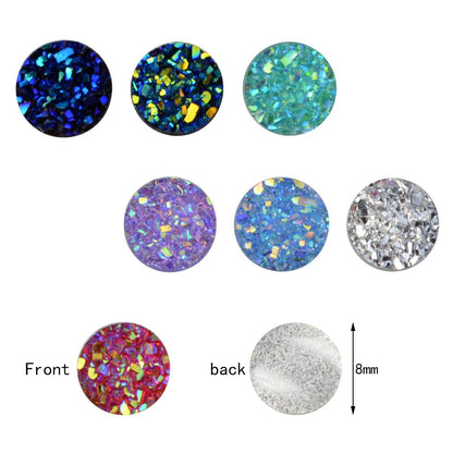 Tongcloud 500 pcs Round Flatback Resin Cabochon Faux Druzy Cabochons Round Flat Back Dome Cabochons for Jewelry Making, DIY Craft (20 Mutlicolor, 8mm)