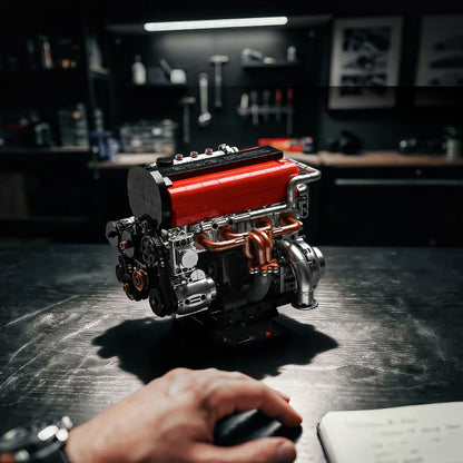 KMS 4G63 Engine Model Kit to Build, 1008 Pcs JDM Legend Car Engine Building Blocks Set for Adults, Miniature 4-Cylinder Turbo Motor Assembly Mechanic Display, Unique Gifts for Men and Teens