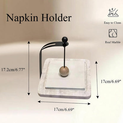 GDAOHELRS Marble Paper Napkin Holder for Table - Handcrafted Natural Stone, Weighted Fits 5-7" Cocktail & Dinner Napkins, Dining Table Centerpiece, Coffee Bar & Kitchen Decor