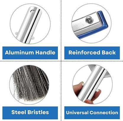 Aquatix Pro Pool Brush Head, Stainless Steel Bristles, Reinforced Aluminum Back