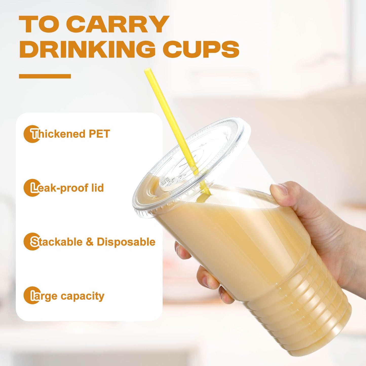 Ziliny 50sets 32 oz Clear Plastic Cups with Lids and Straws Disposable Clear Thickened Pet Plastic Drinking Cups for Cold Drinks, Iced Coffee, Milkshakes, Smoothies, Dessert (Multicolor)