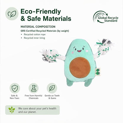 Green Sheep Puppy Plush Dog Toy, No Stuffing Squeaky Toy with Recycled Cotton Rope for Teething, Comfort and Gentle Play, Small Dogs and Puppies, Avacado