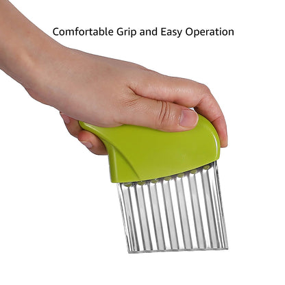 Crinkle Cutter, Stainless Steel Waffle Fry Cutter, Wavy Chopper for Veggies Potato Carrots Butter Lettuce, 2 PCS(Green and Blue)