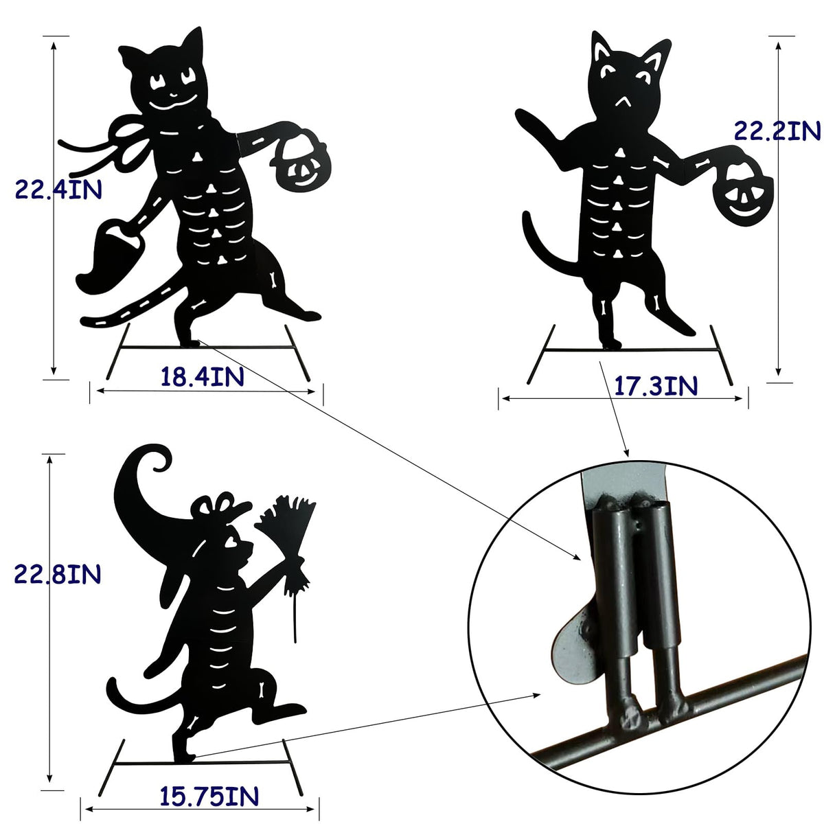 Yhthoha Metal Halloween Black Cat Garden Stakes Decorative, 3 Pack Scary Cat Halloween Yard Stakes Black Cat Silhouette for Home Yard Indoor and Outdoor Halloween Decorations.(Big)