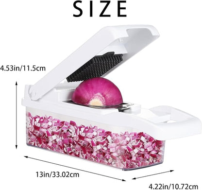 Ourokhome Vegetable Chopper Onion Cutter, 14 in 1 Professional Mandoline Slicer for Kitchen, Multifunctional Food Chopper for Potato, Tomato, Veggie with Strainer Basket, 10 Blades, Black