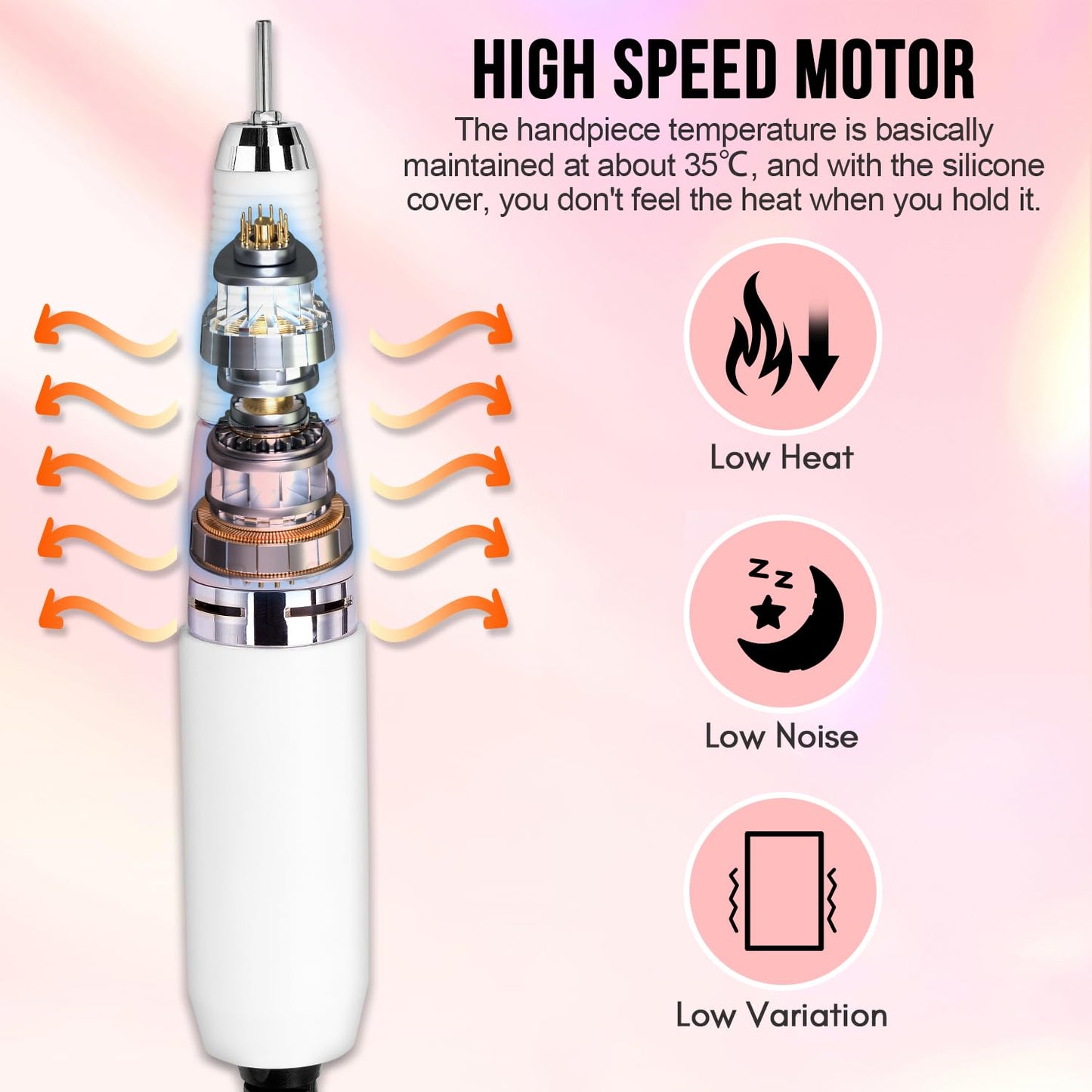 Makartt Nail Drill Professional: 60W 35000RPM Electric Nail File with Coreless Motor, 2 in 1 Desktop & Portable, Drill Bits and LCD Display for Acrylic Gel Nails, Nouvella Pink