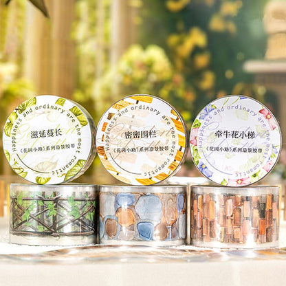 Landscape PET Tape Aesthetic Washi Tape Set Scrapbook Supplies Garden Path Fence Decorative Tape Green Plants Brick Wall Washi Tape Stickers Decorative Collage PET Stickers For Journaling Supplies