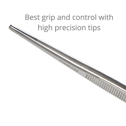 Beaditive 5.5-inch Sewing Machine Tweezers Set (3-pc) Serrated Straight Tips | Professional Grade, High Precision | Stainless Steel