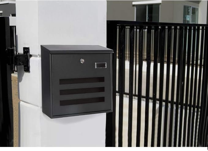 Decaller Galvanized Steel Mailbox with Key Lock, Wall Mount Metal Mail Box Outdoor, 13" x 11.8" x 4.1", 918 Black