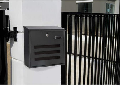 Decaller Galvanized Steel Mailbox with Key Lock, Wall Mount Metal Mail Box Outdoor, 13" x 11.8" x 4.1", 918 Black