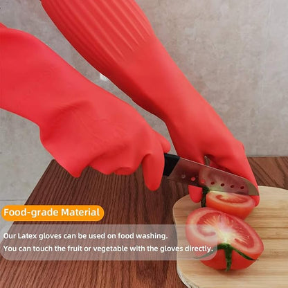 ThxToms Rubber Dishwashing Cleaning Gloves (2-Pair) - Soft Fleece Lining, Reusable, Waterproof with Extra-Long Cuff & Non-Slip Grip for Household & Kitchen Use - Medium