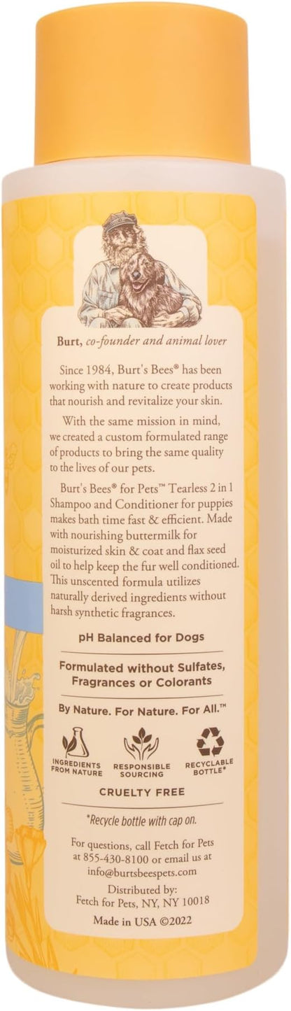 Burt’s Bees for Pets Tear Free Puppy Shampoo & Conditioner with Buttermilk, 2 in 1 Gentle Dog Shampoo for Puppies, Cleans and Conditions Sensitive Skin, 16 Fl Oz