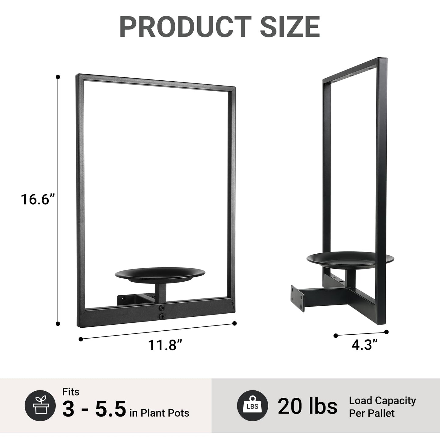 SUNLITOPTO Plant Wall Shelf, Metal Modern Style Frame, Picture Wall Plant Holder, Plant Frames for Living Space Decor Display Stand for Living Room Balcony Garden Patio (3 PACK(BLACK ))