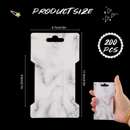 200Pcs Hair Clip Display Cards,2.64x4.53 Inch Hair Bow Holder Cards,300GSM Cardstock Rectangle Paper Cardboard Hair Barrettes Jewelry Display Holder for Hair Accessories Organizing(Marble Stripe)