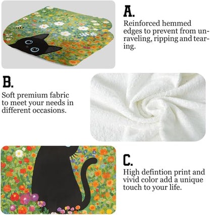 Watercolor Floral Hand Towels for Bathroom, 2 Packs Black Cat Kitchen Towels