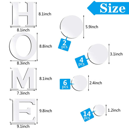 Zonon 30 Pcs Living Room Wall Decor Home Mirror Wall Letter Signs Stickers DIY Acrylic Mirror Decals 3D Decorations for Home Bedroom Living Room Removable(Silver)