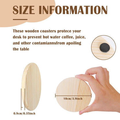 42 Pieces Unfinished Wood Coasters, 4 Inch Round Blank Wooden Coasters for Crafts with Non-Slip Silicon Dots for DIY Stained Painting Wood Engraving Home Decoration