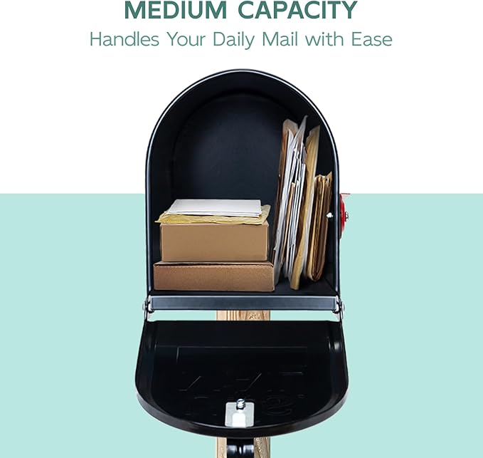 Mailboxes for Outside Post Mount, Black Metal Mailbox, Standard Size, 20 x 8.7 x 6.7 Inches