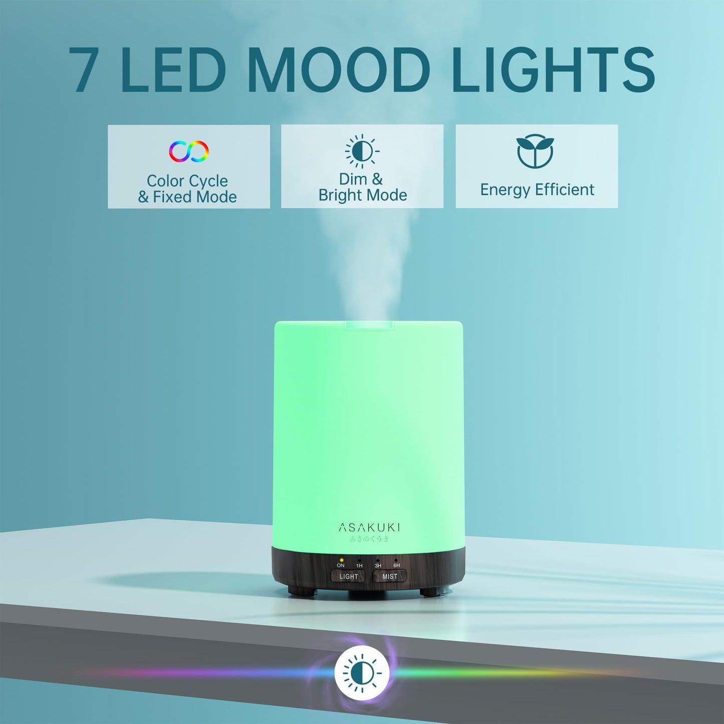 ASAKUKI 300ML Essential Oil Diffuser, Quiet 5-in-1 Premium Humidifier, Home Fragrance Aroma Diffuser with 7 LED Color Changing Light and Auto-Off Switch -Light Brown