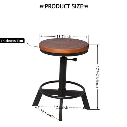 BOKKOLIK Set of 2-Industrial Bar Stool-Counter Height Chairs- Swivel Wooden Seat- Adjustable 17.7-24inch