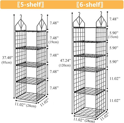 Hanging Closet Organizer, Carbon Steel 5-Shelf Hanging Storage, Collapsible