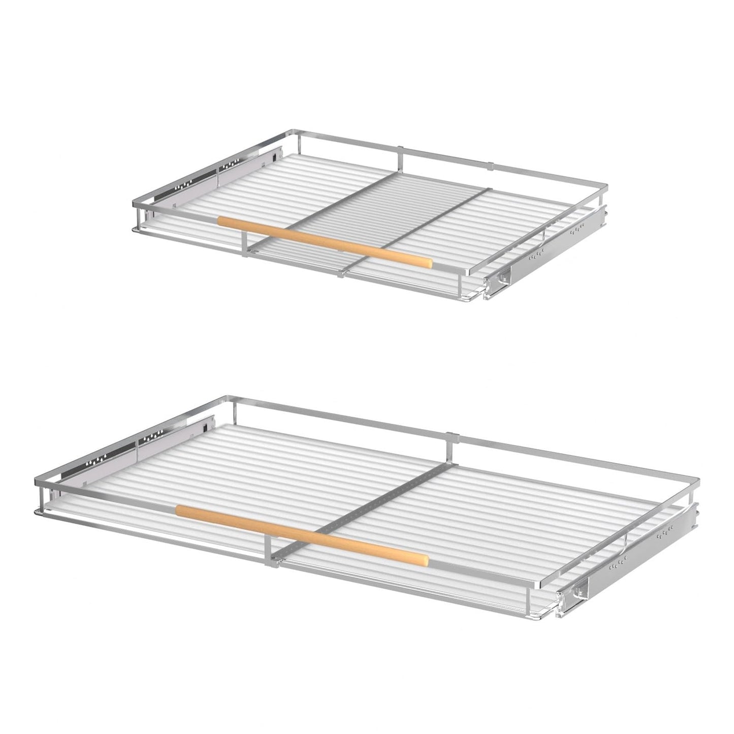 SOFRON Expandable Pull Out Drawer Cabinet Organizers, Heavy Duty Slide Out Storage Shelf for Home Kitchen Pantry Cupboard Pots Pans, Adjustable Width from 23.2"~39.9", Stainless Steel 2 Pack