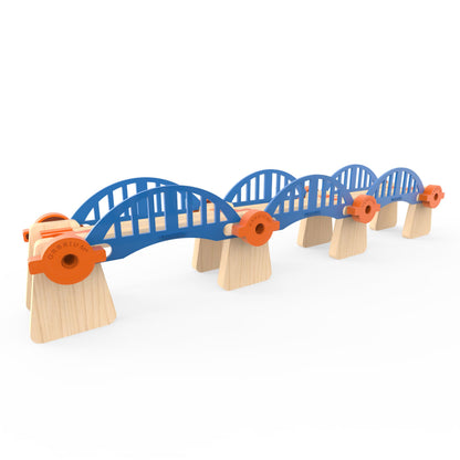Wooden Train Track Accessories Build & Play Construction Set 90 PCS Ultimate Elevated Railway STEM Toys Track Expansion Pack Ascending Tracks Risers Bridges Tunnel Stop Go Gate Compatible Thomas Brio